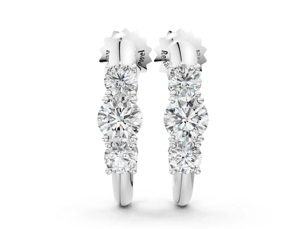 Silver Round Brilliant Diamond U-Hoop Earrings with Prong Setting