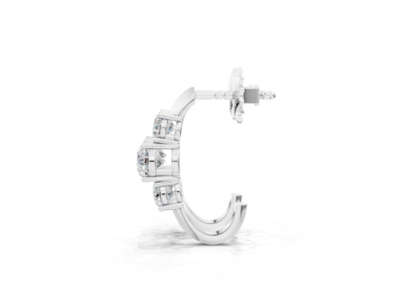 Silver Round Brilliant Diamond U-Hoop Earrings with Prong Setting
