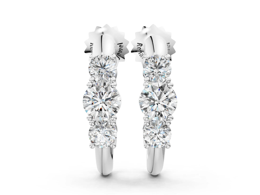 White gold Round Brilliant Diamond U-Hoop Earrings with Prong Setting_19