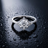 White gold Round Brilliant Diamond with Cluster Setting on a Beaded Band and Four-Prong Setting_24