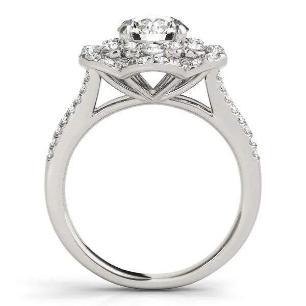 White gold Round Brilliant Double Halo Floral Pave Split Shank Prong Setting Ring