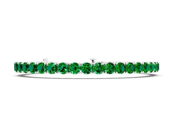 White gold Round Brilliant Emerald Tennis Bracelet with Prong Setting