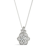 White gold Round Brilliant Flower Cluster Pendant with Prong Setting