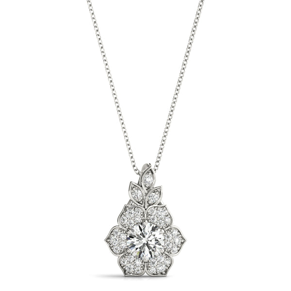 Silver Round Brilliant Flower Cluster Pendant with Prong Setting