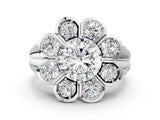 White gold Round Brilliant Flower Halo Diamond Split Shank Ring_117