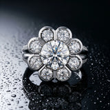 White gold Round Brilliant Flower Halo Diamond Split Shank Ring_15