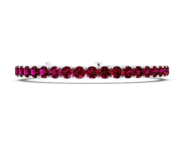 Silver Round Brilliant Garnet Tennis Bracelet with Prong Setting