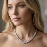 White gold Round Brilliant Graduated Diamond Tennis Necklace with Three-Prong Setting