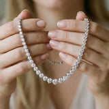 White gold Round Brilliant Graduated Diamond Tennis Necklace with Three-Prong Setting