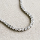 White gold Round Brilliant Graduated Diamond Tennis Necklace with Three-Prong Setting