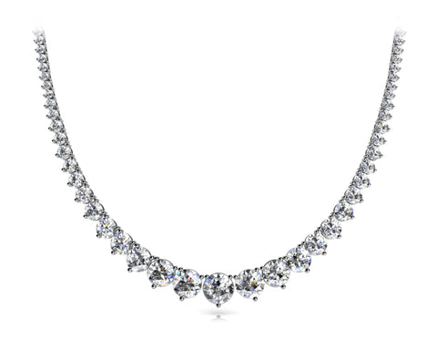 White gold Round Brilliant Graduated Diamond Tennis Necklace with Three-Prong Setting