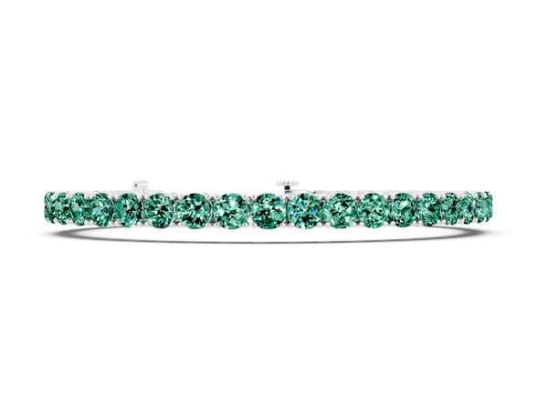 White gold Round Brilliant Green Sapphire Tennis Bracelet with Prong Setting