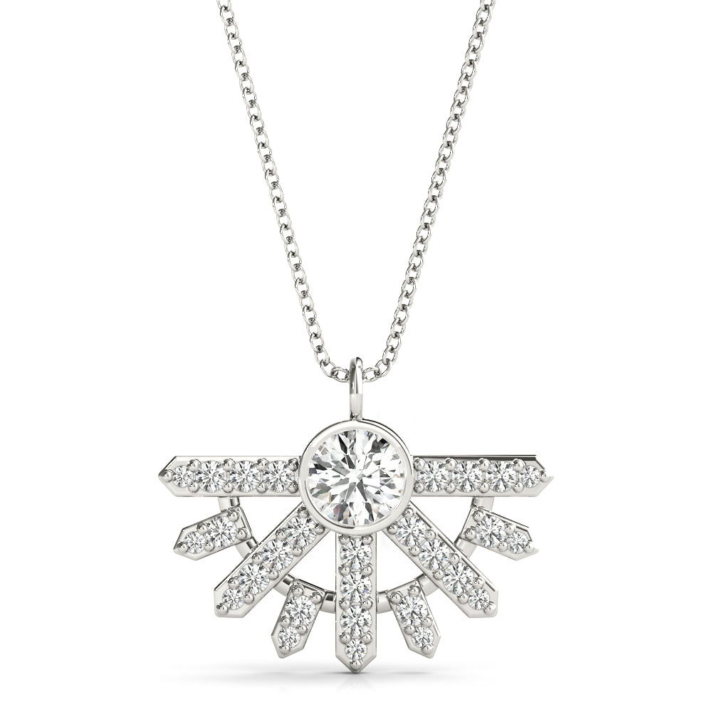 White gold Round Brilliant Halo Fan Pendant