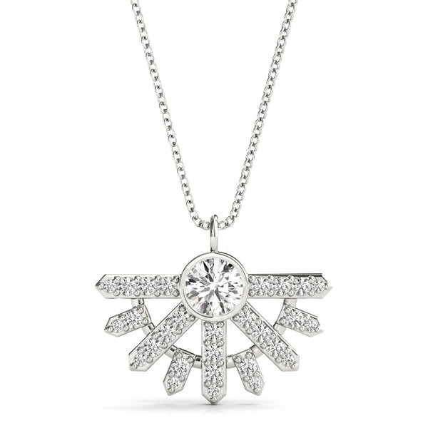 Silver Round Brilliant Halo Fan Pendant