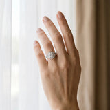 White gold Round Brilliant Halo Floral Diamond Engagement Ring with Pave Band and Prong Setting_3