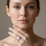 White gold Round Brilliant Halo Floral Diamond Engagement Ring with Pave Band and Prong Setting_4