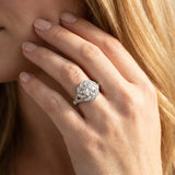 White gold Round Brilliant Halo Floral Diamond Engagement Ring with Pave Band and Prong Setting_5