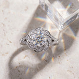 White gold Round Brilliant Halo Floral Diamond Engagement Ring with Pave Band and Prong Setting_6