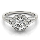 White gold Round Brilliant Halo Flower Split Shank Prong Setting Ring 1