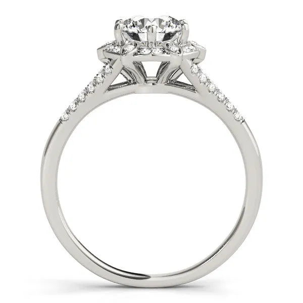 White gold Round Brilliant Halo Flower Split Shank Prong Setting Ring