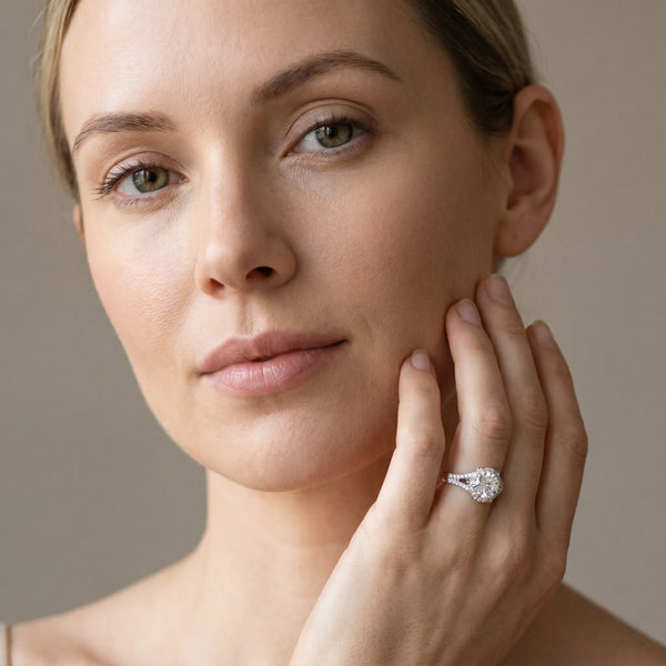White gold Round Brilliant Halo Flower Split Shank Prong Setting Ring
