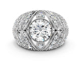 White gold Round Brilliant Halo Pave Diamond Milgrain Ring_14