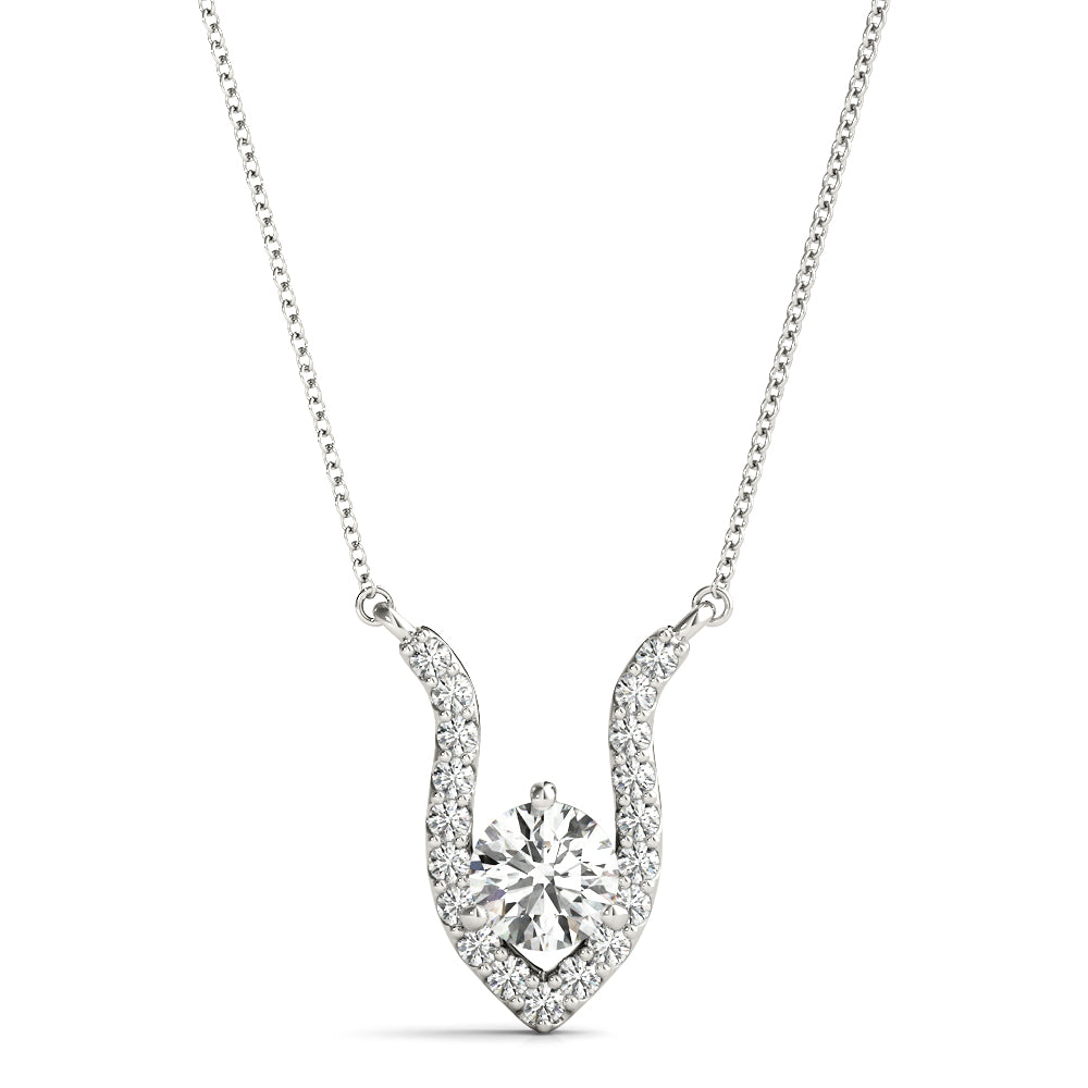 White gold Round Brilliant Halo Prong-Set Pendant