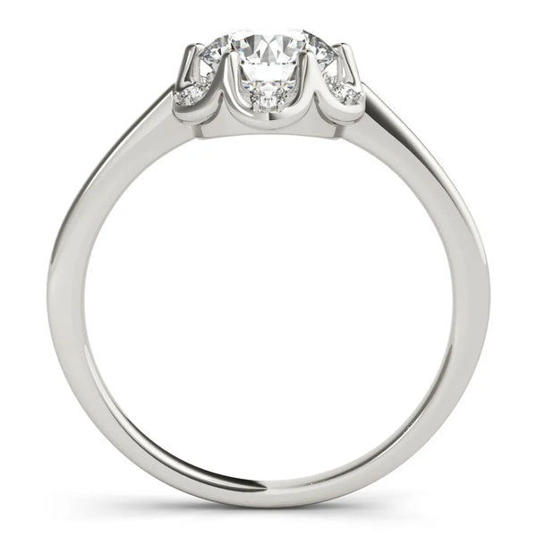 White gold Round Brilliant Halo Solitaire Ring with Scalloped Prong Setting