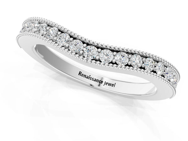 White gold Round Brilliant Milgrain Bezel Set Diamond Wave Band