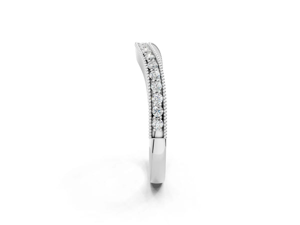White gold Round Brilliant Milgrain Bezel Set Diamond Wave Band