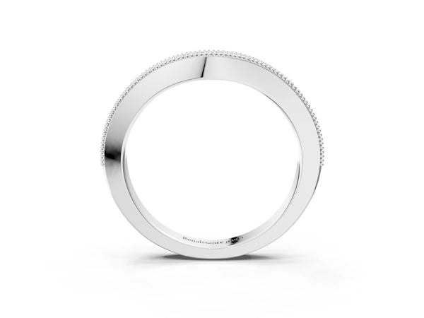 Platinum Round Brilliant Milgrain Bezel Set Diamond Wave Band