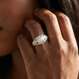White gold Round Brilliant Milgrain Filigree Diamond Ring with Square Prong Setting_20