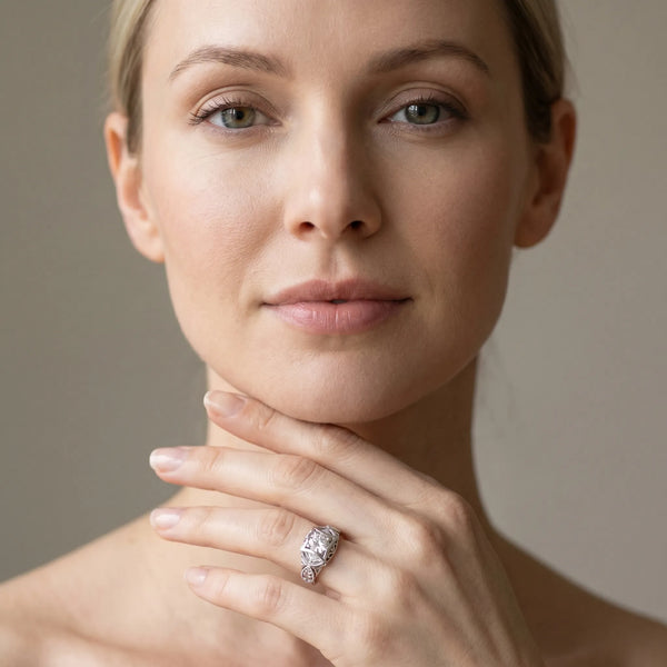 White gold Round Brilliant Milgrain Filigree Solitaire with Bezel and Prong Setting