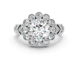 White gold Round Brilliant Milgrain Pave Heart Band Solitaire Ring_122