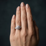 White gold Round Brilliant Milgrain Pave Heart Band Solitaire Ring_176