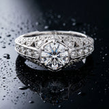 White gold Round Brilliant Milgrain Pave Split Shank Hexagon Prong Setting Ring_28