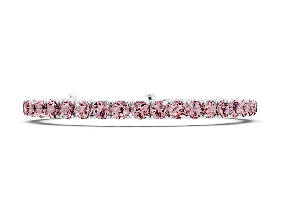 White gold Round Brilliant Morganite Tennis Bracelet with Prong Setting_4