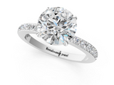 Silver 0.27 Carat D VVS2 Round Diamond Solitaire Engagement Ring with Pavé Band and Four-Prong Setting