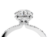 Silver 0.27 Carat D VVS2 Round Diamond Solitaire Engagement Ring with Pavé Band and Four-Prong Setting