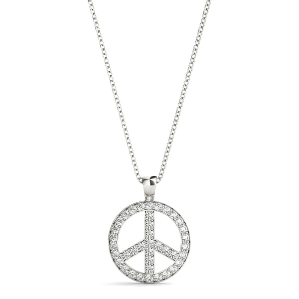 Silver Round Brilliant Pavé-Set Diamond Peace Pendant