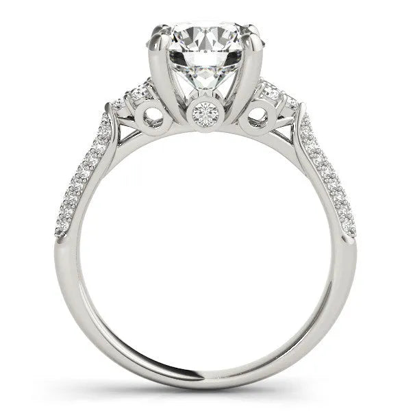 White gold Round Brilliant Pave Diamond Engagement Ring with Cathedral Band and Four-Prong Setting