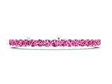 White gold Round Brilliant Pink Sapphire Tennis Bracelet with Prong Setting_8