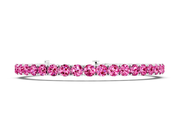 Silver Round Brilliant Pink Sapphire Tennis Bracelet with Prong Setting