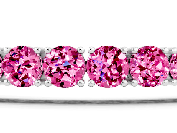 White gold Round Brilliant Pink Sapphire Tennis Bracelet with Prong Setting