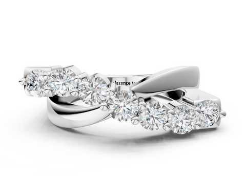 Platinum Round Blue Sapphire Prong-Set Crossover Band