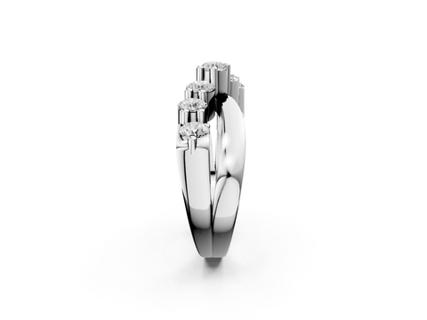 Platinum Round Emerald Prong-Set Crossover Band