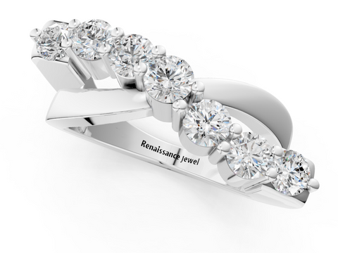 White gold Round Blue Sapphire Prong-Set Crossover Band