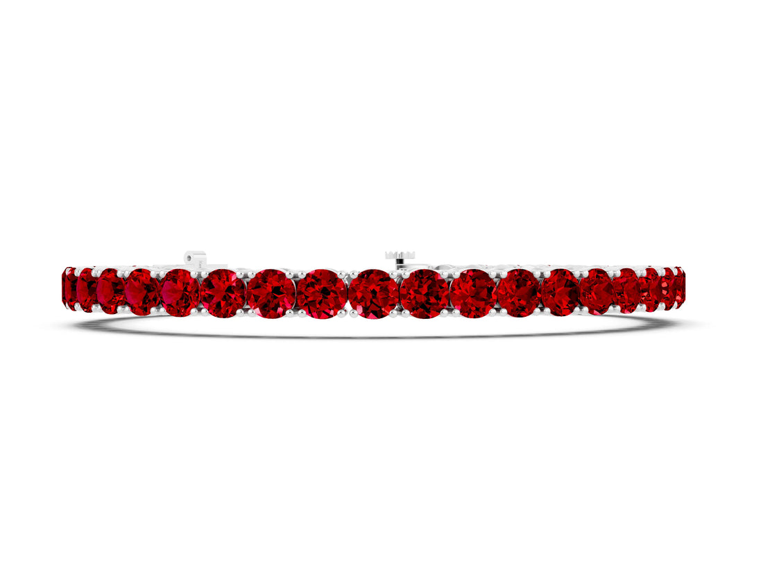 White gold Round Brilliant Ruby Tennis Bracelet with Prong Setting_4