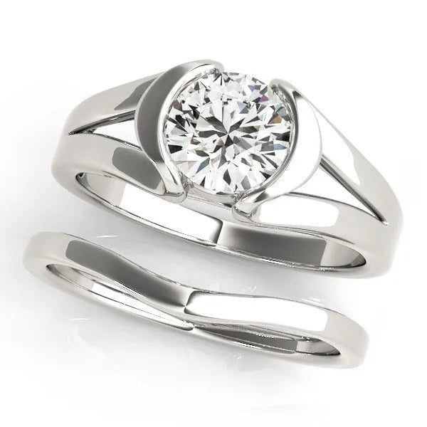 White gold Round Brilliant Solitaire Bezel Set Split Shank Engagement Ring