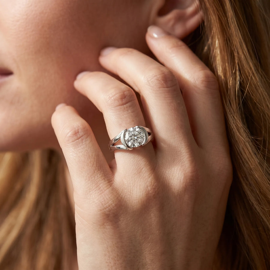 White gold Round Brilliant Solitaire Bezel Set Split Shank Engagement Ring